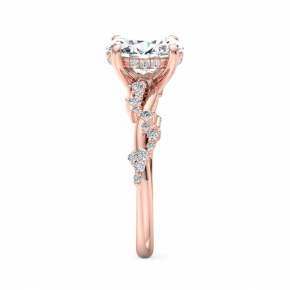 1.5 CT Oval cut Lab Grown Diamond Twig and Leaf Engagement ring for Women