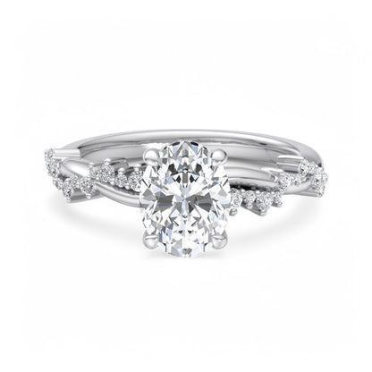 1.5 CT Oval cut Lab Grown Diamond Twig and Leaf Engagement ring for Women