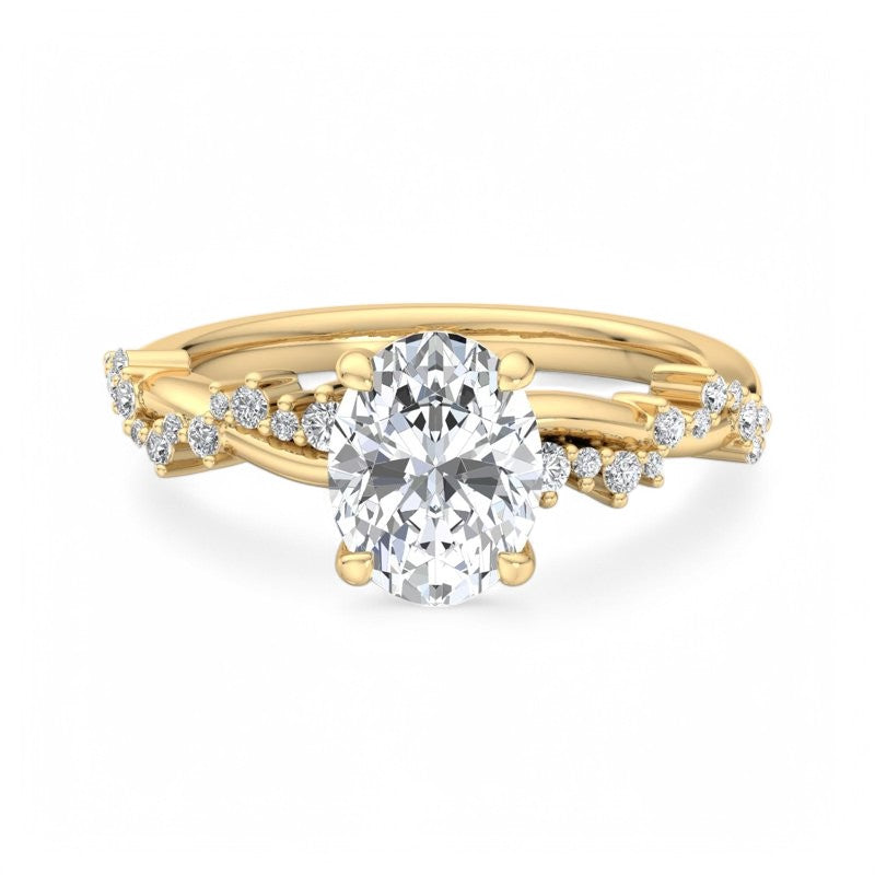 1.5 CT Oval cut Lab Grown Diamond Twig and Leaf Engagement ring for Women