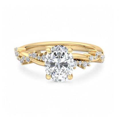 1.5 CT Oval cut Lab Grown Diamond Twig and Leaf Engagement ring for Women