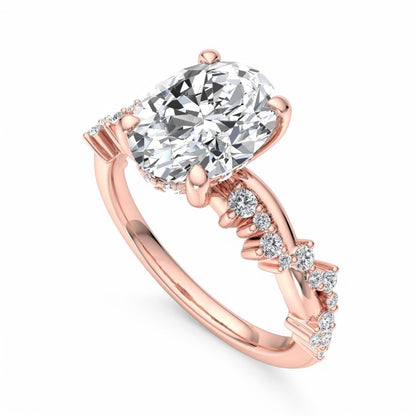1.5 CT Oval cut Lab Grown Diamond Twig and Leaf Engagement ring for Women