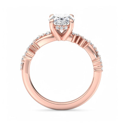 1.5 CT Oval cut Lab Grown Diamond Twig and Leaf Engagement ring for Women