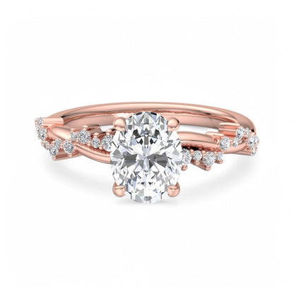1.5 CT Oval cut Lab Grown Diamond Twig and Leaf Engagement ring for Women