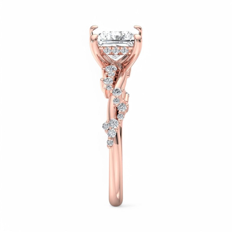 IGI Certified 1.5CT Princess Cut Lab Grown Diamond Twig and Leaf Engagement Ring