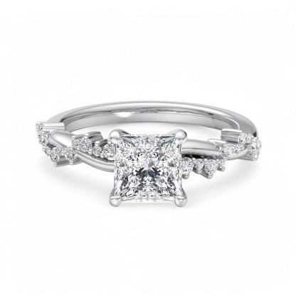 IGI Certified 1.5CT Princess Cut Lab Grown Diamond Twig and Leaf Engagement Ring