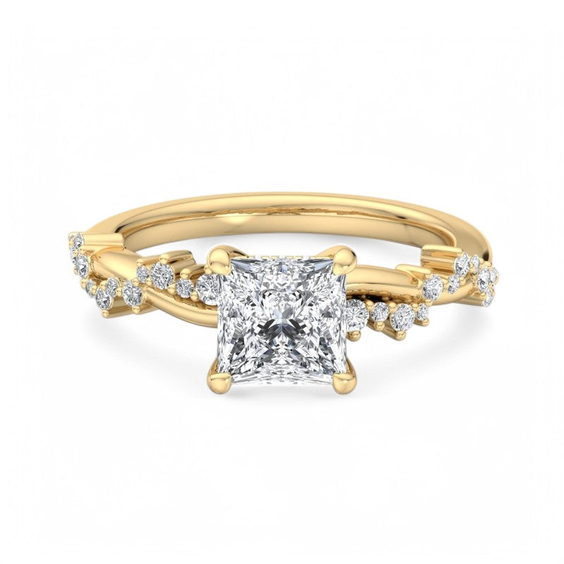 IGI Certified 1.5CT Princess Cut Lab Grown Diamond Twig and Leaf Engagement Ring