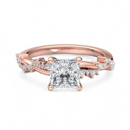 IGI Certified 1.5CT Princess Cut Lab Grown Diamond Twig and Leaf Engagement Ring