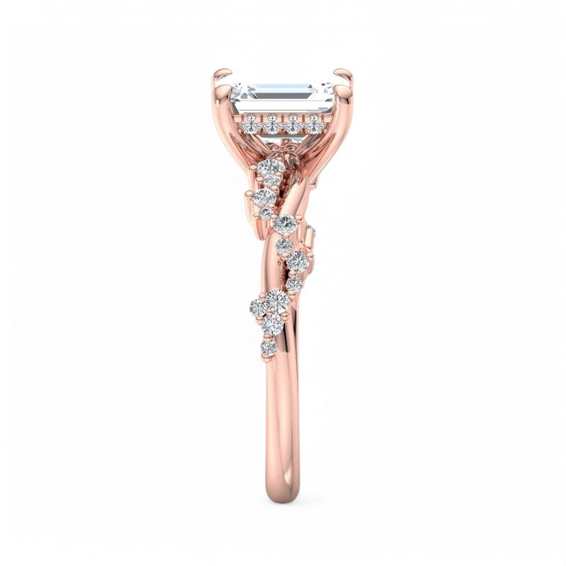1.50ct Emerald cut  Lab Grown Diamond Twisted Pave Engagement Ring