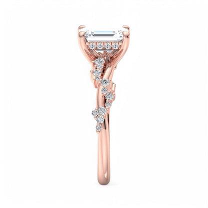 1.50ct Emerald cut  Lab Grown Diamond Twisted Pave Engagement Ring