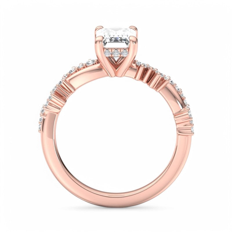 1.50ct Emerald cut  Lab Grown Diamond Twisted Pave Engagement Ring