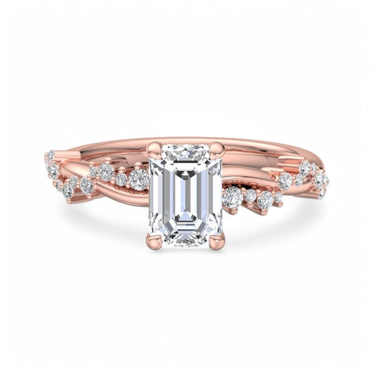 1.50ct Emerald cut  Lab Grown Diamond Twisted Pave Engagement Ring