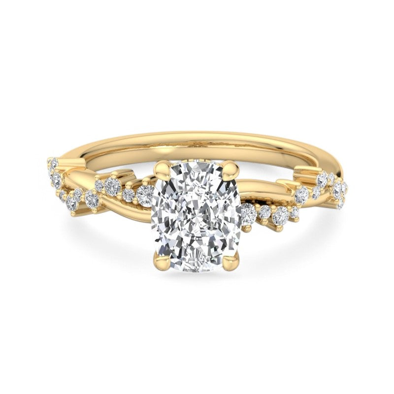 1.650 ct Elongated Cushion Cut Lab Grown Diamond Solitaire Twisted Pave Band Ring
