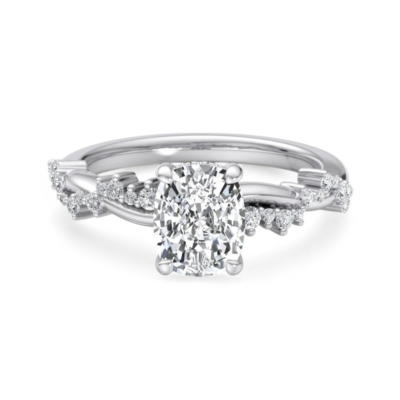 1.650 ct Elongated Cushion Cut Lab Grown Diamond Solitaire Twisted Pave Band Ring
