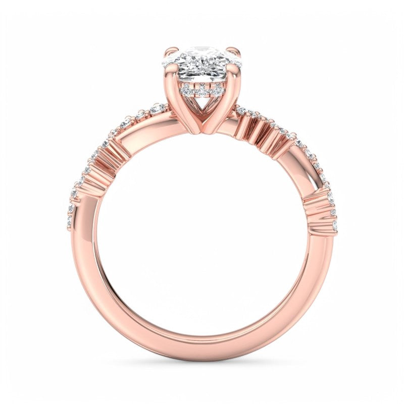 1.650 ct Elongated Cushion Cut Lab Grown Diamond Solitaire Twisted Pave Band Ring