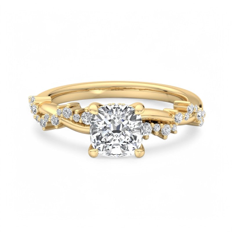 1.25ct Cushion Cut Lab Grown Diamond Solitaire Engagement Ring,Twisted Band