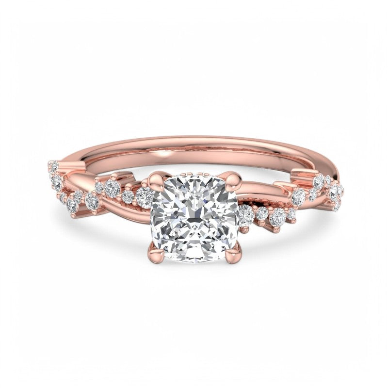 1.25ct Cushion Cut Lab Grown Diamond Solitaire Engagement Ring,Twisted Band