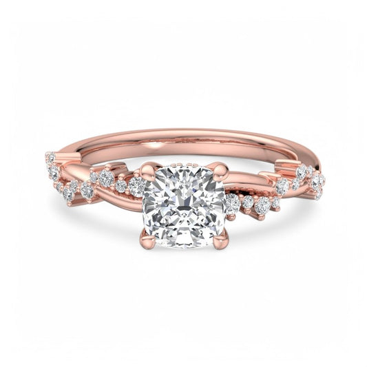 1.25ct Cushion Cut Lab Grown Diamond Solitaire Engagement Ring,Twisted Band