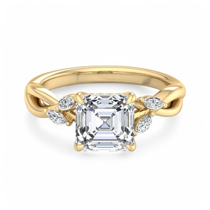 1. 1/5 Carat Asscher Cut Lab Grown Diamond Unique Twig and Leaf Ring