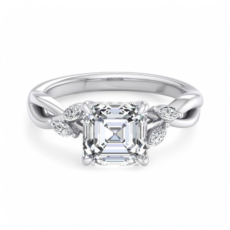 1. 1/5 Carat Asscher Cut Lab Grown Diamond Unique Twig and Leaf Ring