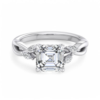 1. 1/5 Carat Asscher Cut Lab Grown Diamond Unique Twig and Leaf Ring