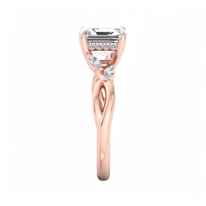 1. 1/5 Carat Asscher Cut Lab Grown Diamond Unique Twig and Leaf Ring