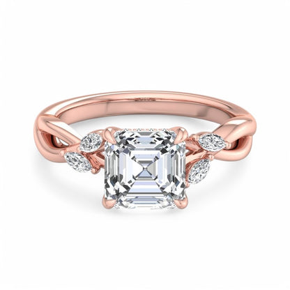 1. 1/5 Carat Asscher Cut Lab Grown Diamond Unique Twig and Leaf Ring