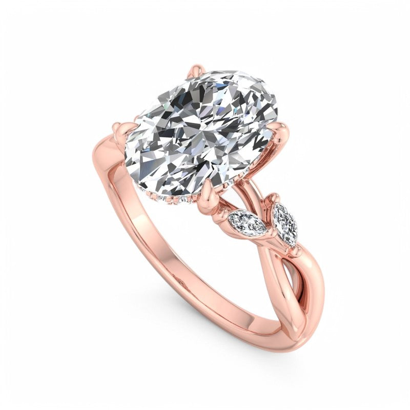 1.5 ct Oval cut Lab Grown Diamond Nature Inspired Engagement Ring
