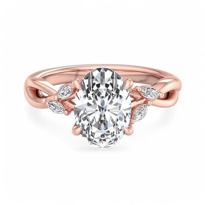 1.5 ct Oval cut Lab Grown Diamond Nature Inspired Engagement Ring