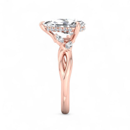 1.5 ct Pear Shaped Lab Grown Diamond Engagement Ring in 14k Rose Gold Twist Band