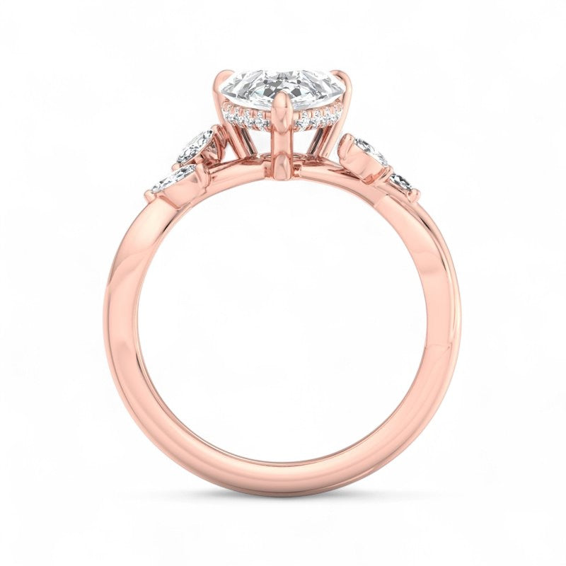 1.5 ct Pear Shaped Lab Grown Diamond Engagement Ring in 14k Rose Gold Twist Band