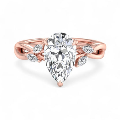 1.5 ct Pear Shaped Lab Grown Diamond Engagement Ring in 14k Rose Gold Twist Band