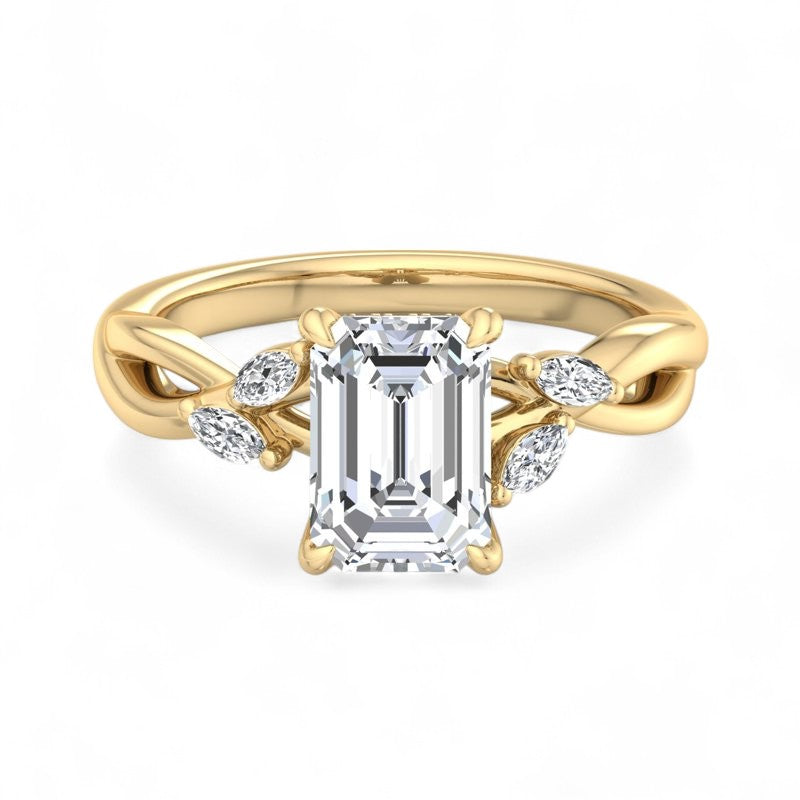 1.5ct Emerald Cut Lab Grown Diamond Twig Engagement Ring, Nature-Inspired Ring