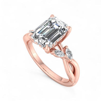1.5ct Emerald Cut Lab Grown Diamond Twig Engagement Ring, Nature-Inspired Ring