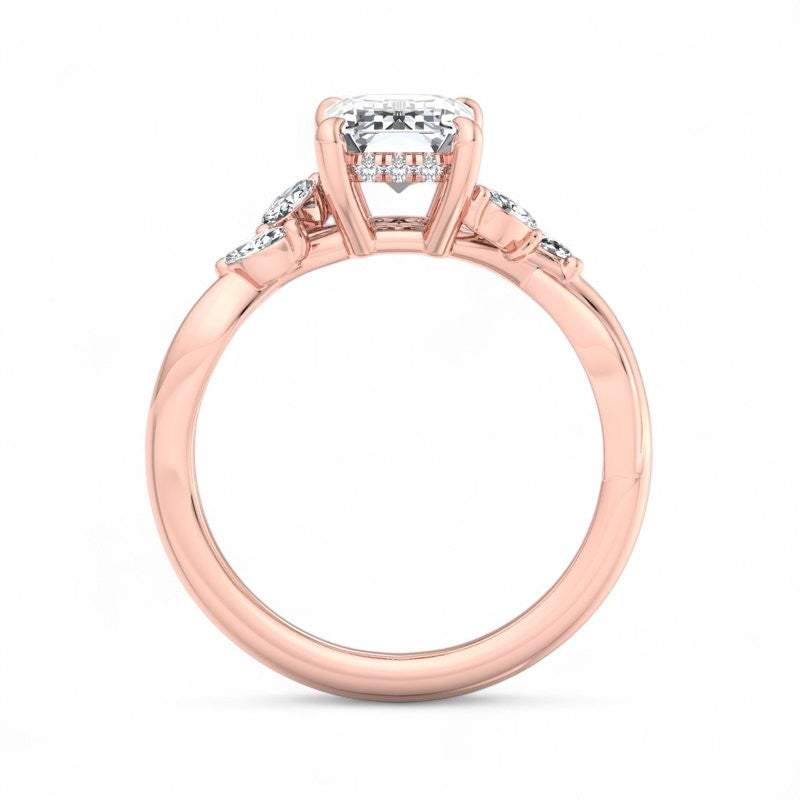1.5ct Emerald Cut Lab Grown Diamond Twig Engagement Ring, Nature-Inspired Ring