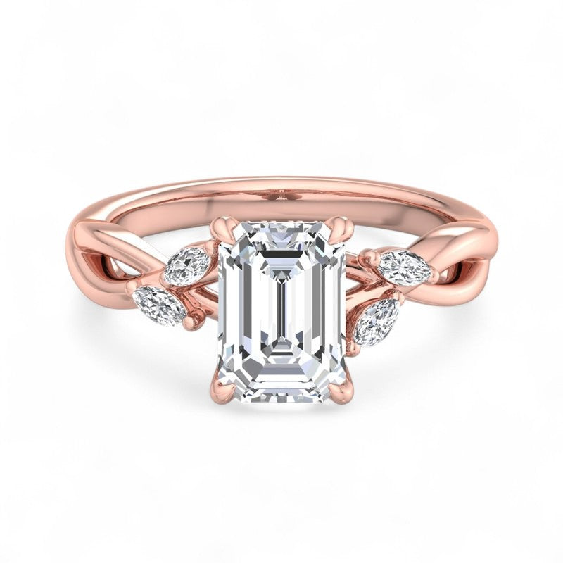1.5ct Emerald Cut Lab Grown Diamond Twig Engagement Ring, Nature-Inspired Ring