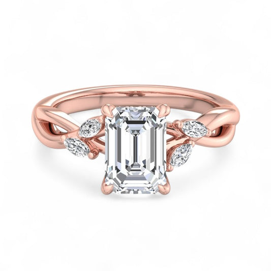 1.5ct Emerald Cut Lab Grown Diamond Twig Engagement Ring, Nature-Inspired Ring