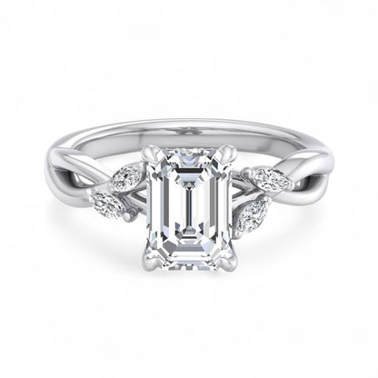 1.5ct Emerald Cut Lab Grown Diamond Twig Engagement Ring, Nature-Inspired Ring