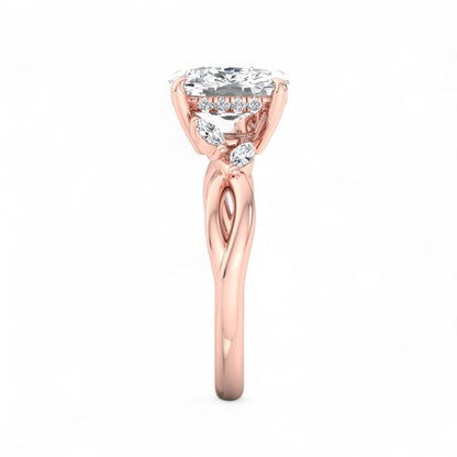 1.60 Carat Elongated Cushion Lab Grown Diamond Twig Engagement Ring, Nature-Inspired Ring