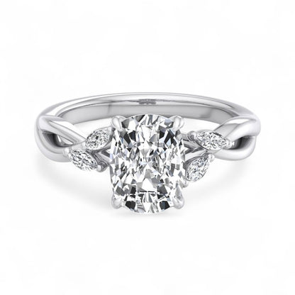 1.60 Carat Elongated Cushion Lab Grown Diamond Twig Engagement Ring, Nature-Inspired Ring