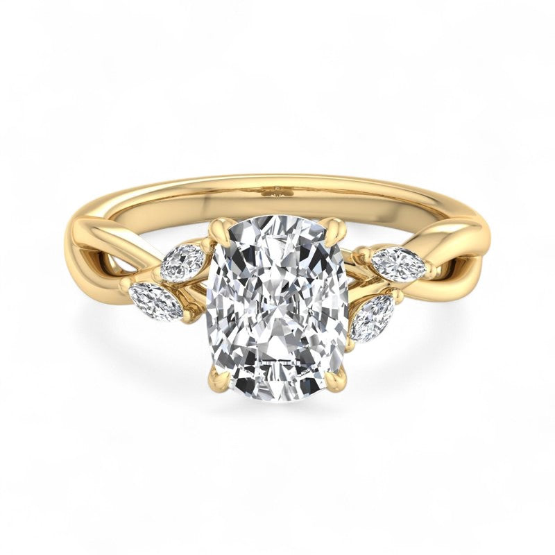 1.60 Carat Elongated Cushion Lab Grown Diamond Twig Engagement Ring, Nature-Inspired Ring