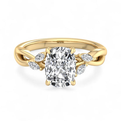 1.60 Carat Elongated Cushion Lab Grown Diamond Twig Engagement Ring, Nature-Inspired Ring