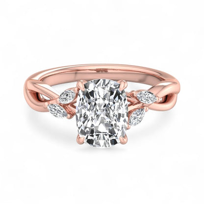 1.60 Carat Elongated Cushion Lab Grown Diamond Twig Engagement Ring, Nature-Inspired Ring