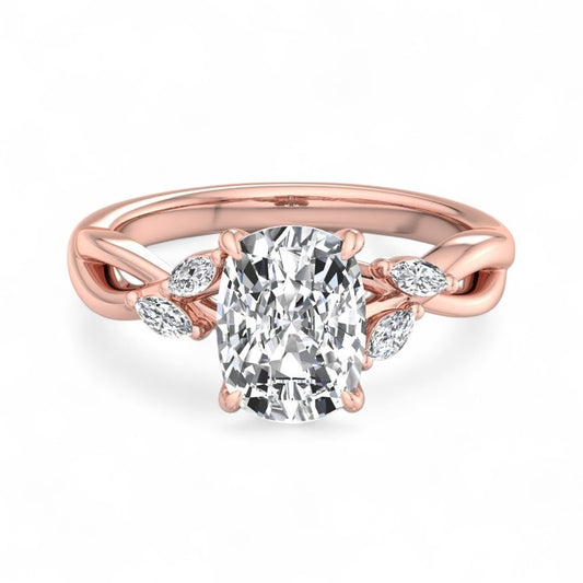 1.60 Carat Elongated Cushion Lab Grown Diamond Twig Engagement Ring, Nature-Inspired Ring