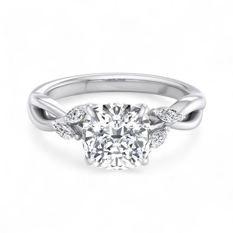 2.00ct Cushion Cut Lab Grown Engagement Ring Twisted Pave Band Affordable Luxury