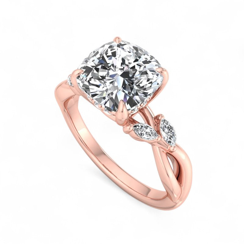 2.00ct Cushion Cut Lab Grown Engagement Ring Twisted Pave Band Affordable Luxury