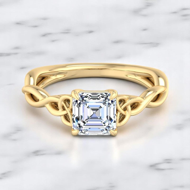 Stylish 1.50ct Asscher Cut Lab Grown Diamond Ring with Infinity Twist