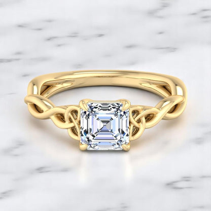 Stylish 1.50ct Asscher Cut Lab Grown Diamond Ring with Infinity Twist