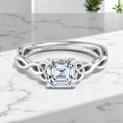 Stylish 1.50ct Asscher Cut Lab Grown Diamond Ring with Infinity Twist