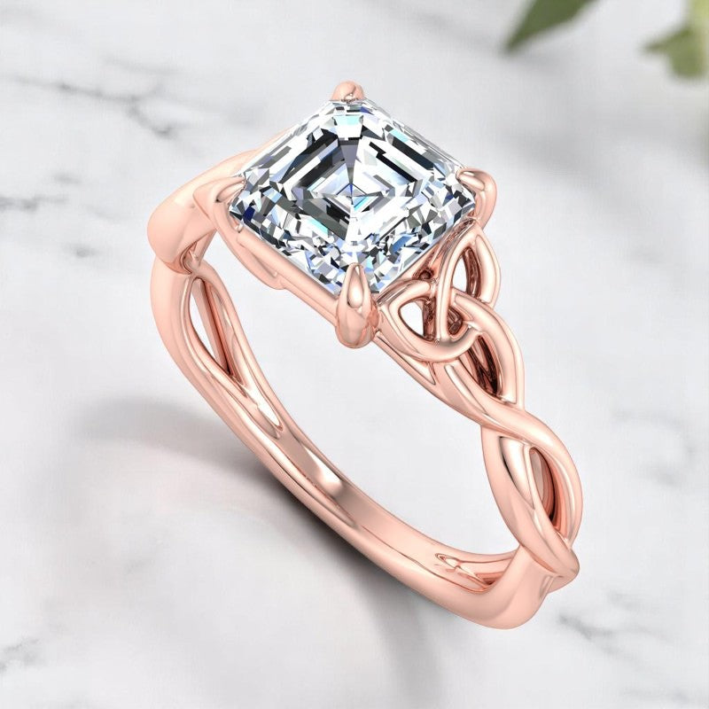 Stylish 1.50ct Asscher Cut Lab Grown Diamond Ring with Infinity Twist