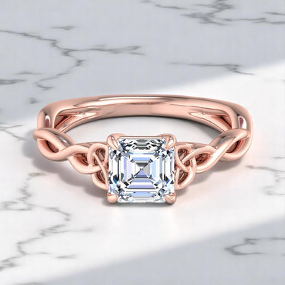 Stylish 1.50ct Asscher Cut Lab Grown Diamond Ring with Infinity Twist